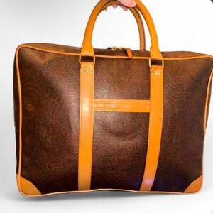Etro Vintage Briefcase Bag Vachetta Leather and Coated Canvas
